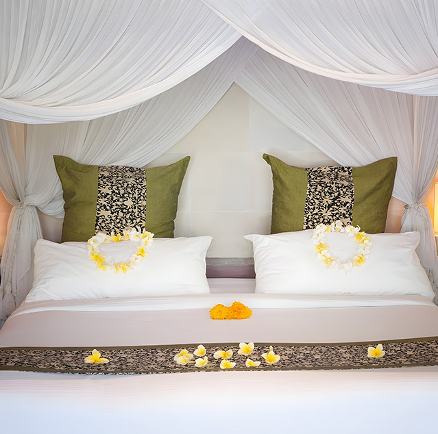 Bed canopy curtains crafted from cotton, silk and polyester fabric and netting
